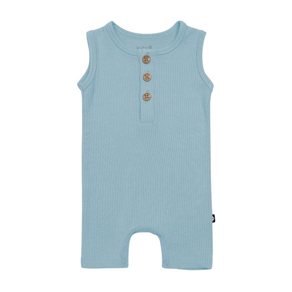 Kyte BABY RIBBED SLEEVELESS SHORTALL IN DUSTY BLUE - Picture 2 of 5